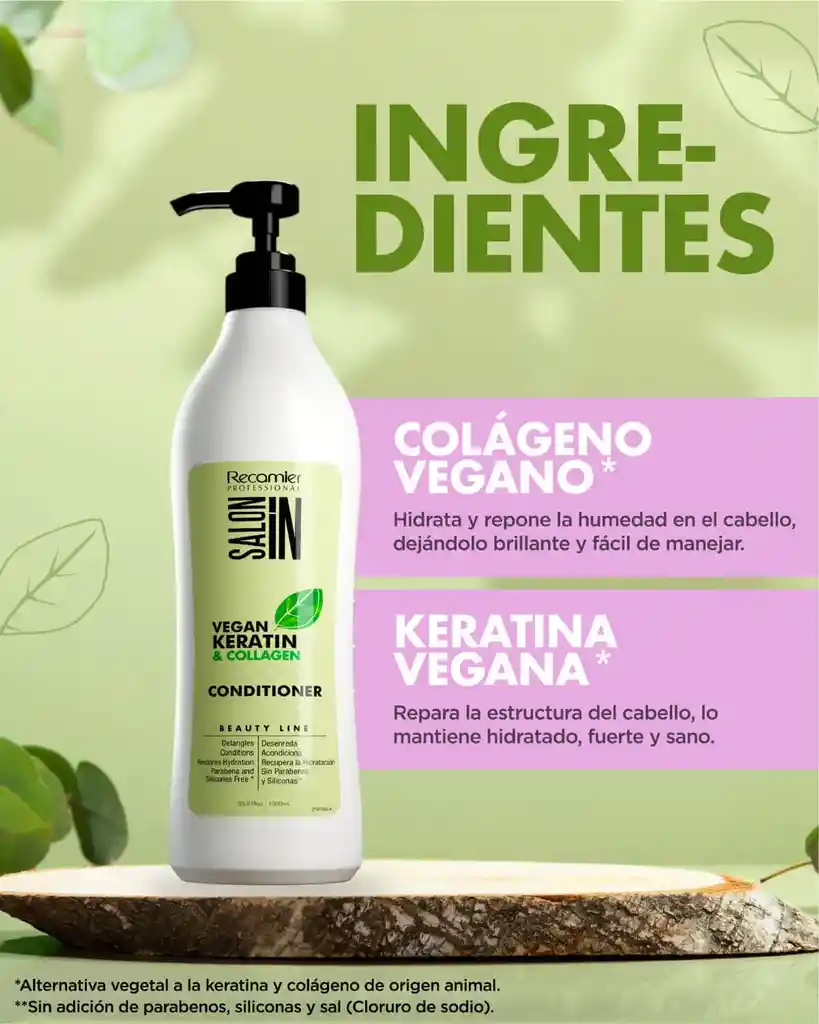 Acondicionador Vegan Keratin Collagen Hair Salon In Recamier X1000 Ml