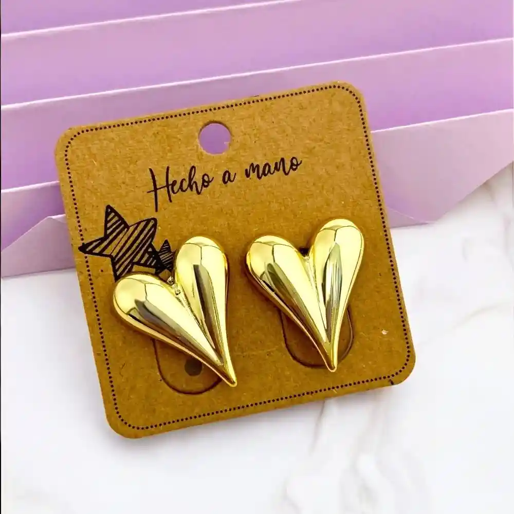 Aretes Corazón Topos Chunky Dorados Para Mujer