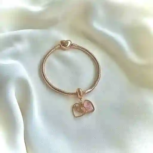 Charm Mom + Pulsera Rosa Talla 17 Cm