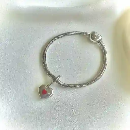 Charm Amor + Pulsera Plateado Talla 17 Cm