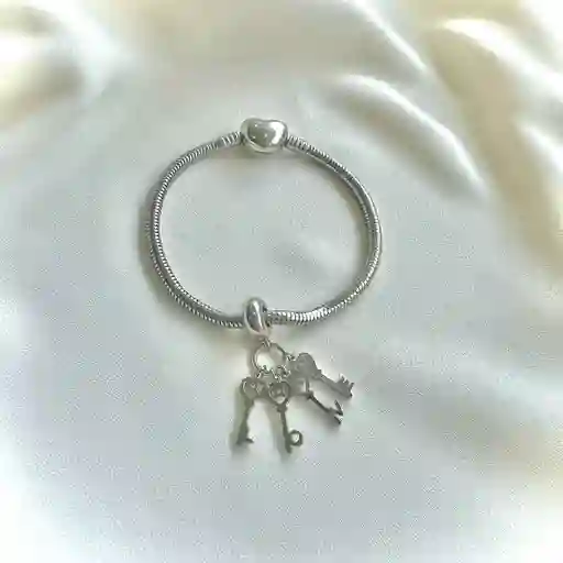 Charm Llaves Love + Pulsera Plateado Talla 19 Cm