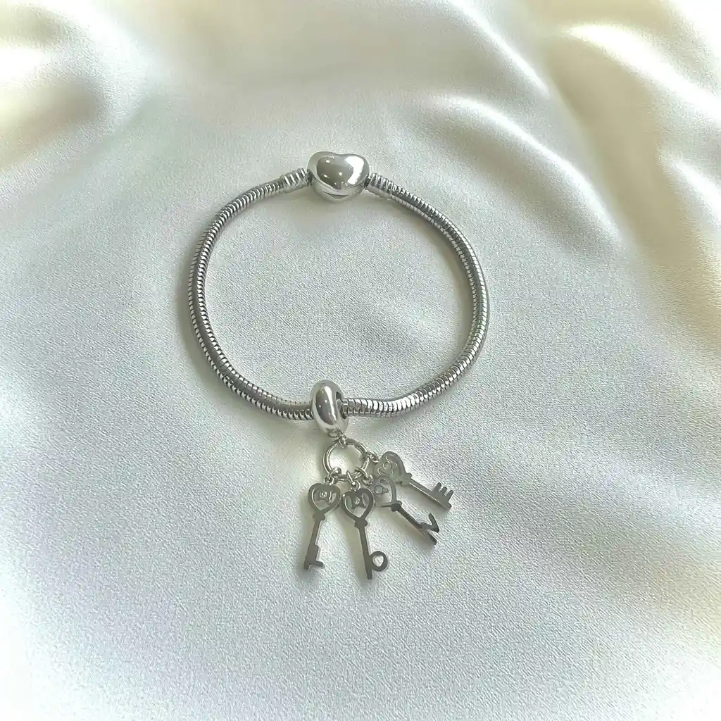 Charm Llaves Love + Pulsera Plateado Talla 19 Cm