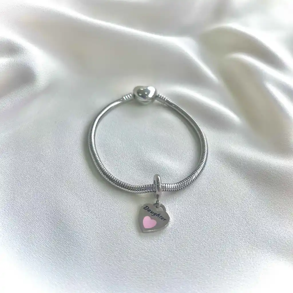 Charm Daughter (hija) + Pulsera Plateado Talla 18 Cm