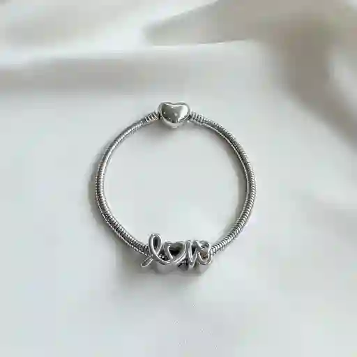 Charm Letras Love + Pulsera Plateado Talla 18 Cm