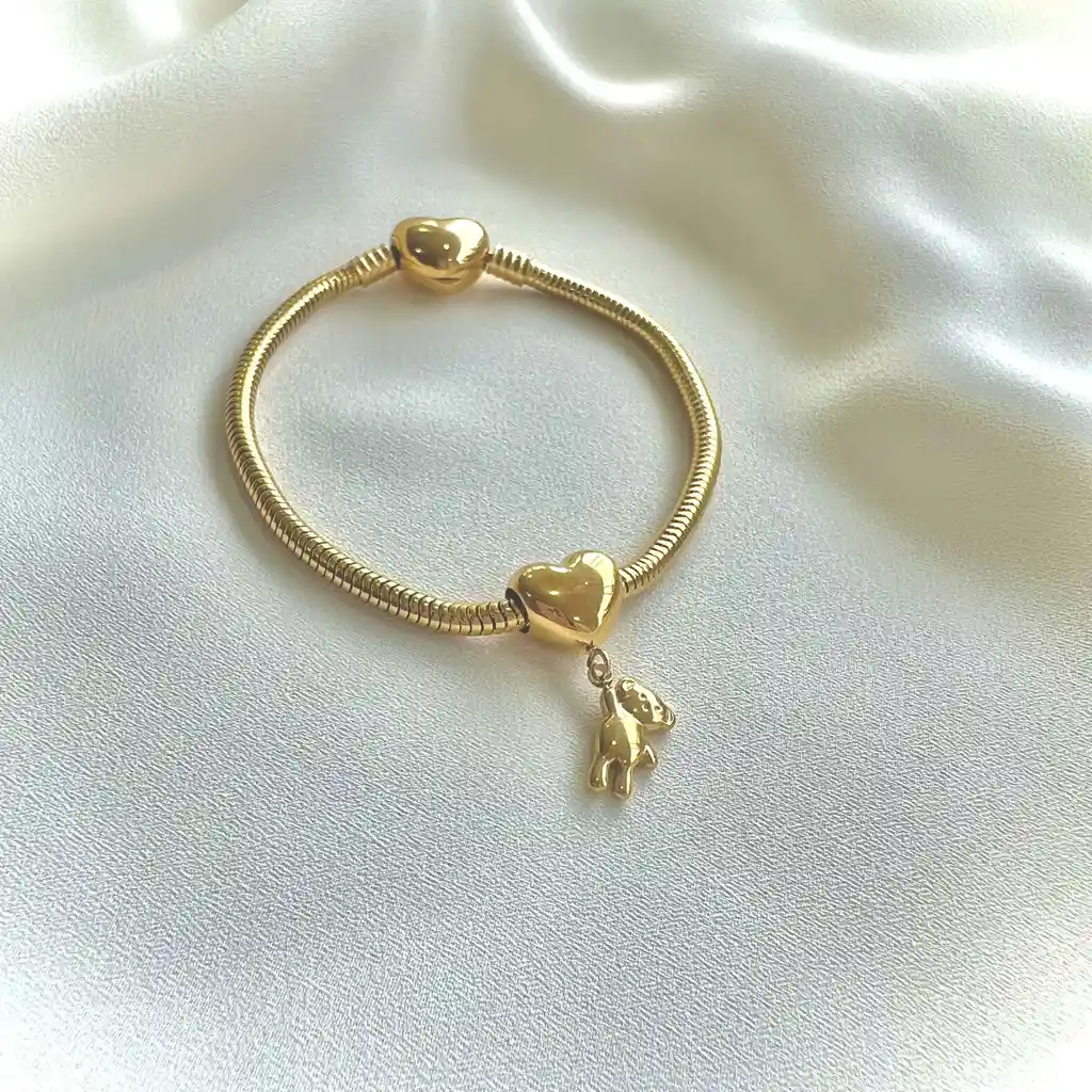 Charm Bear + Pulsera Dorado Talla 19 Cm
