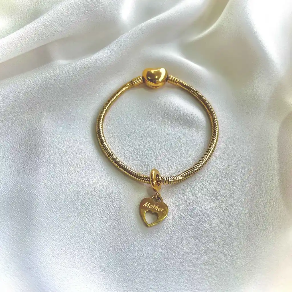 Charm Mother (mamá) + Pulsera Dorado Talla 18 Cm