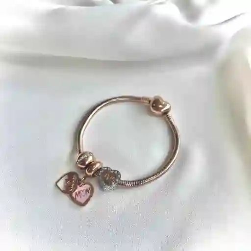 3 Charms Mamá + Pulsera Rosa Talla 19 Cm