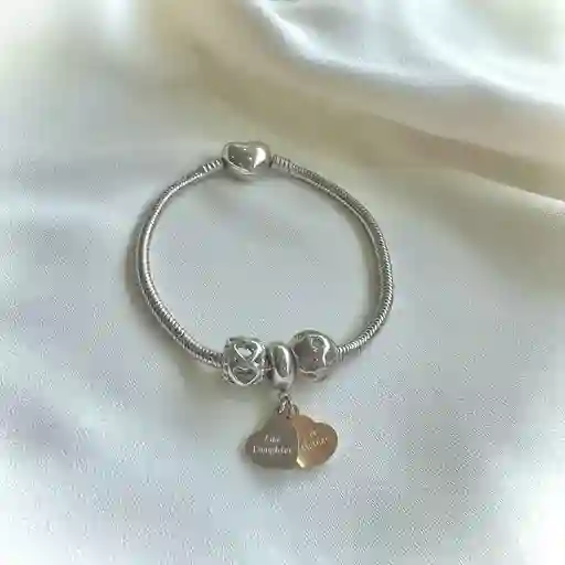 3 Charms Mamá + Pulsera Plateada Talla 17 Cm