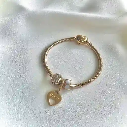3 Charms Mamá + Pulsera Dorada Talla 18 Cm