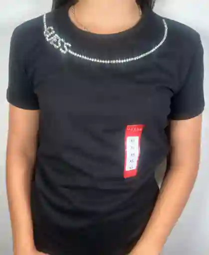 Camisa Guess Negra Piedras Cuello Redondo Original Coleccion 2025