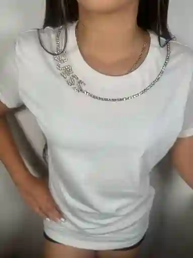 Blusa Guess Blanca Piedras Original Cuello Redondo Camisa
