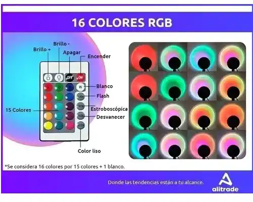 Lámpara Luz Led Proyectora Atardecer Decorativa Profesional Color De La Estructura Negro