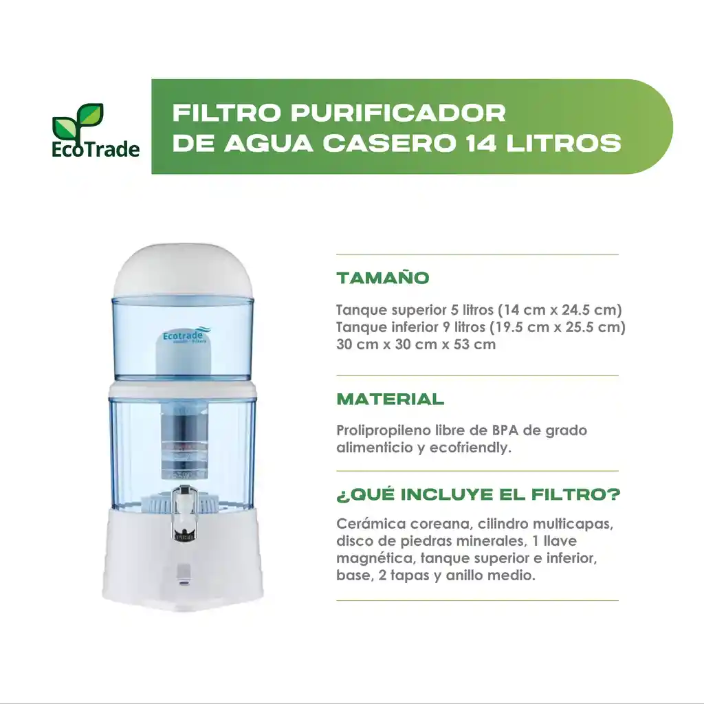 Filtro Purificador De Agua Casero 14 Litros Ecotrade