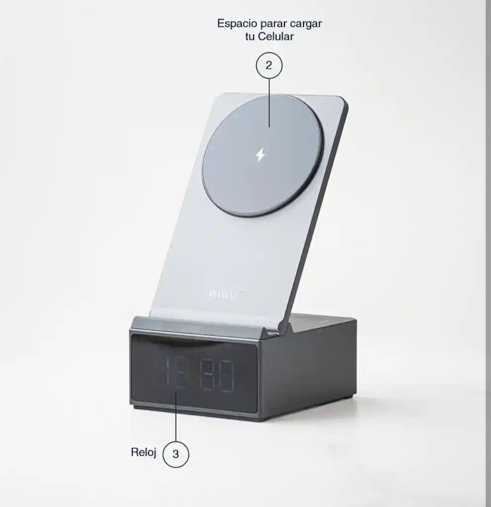 3 En 1 Cargador Magnético Para Celulares Con Alarma Y Hora De Wilwu