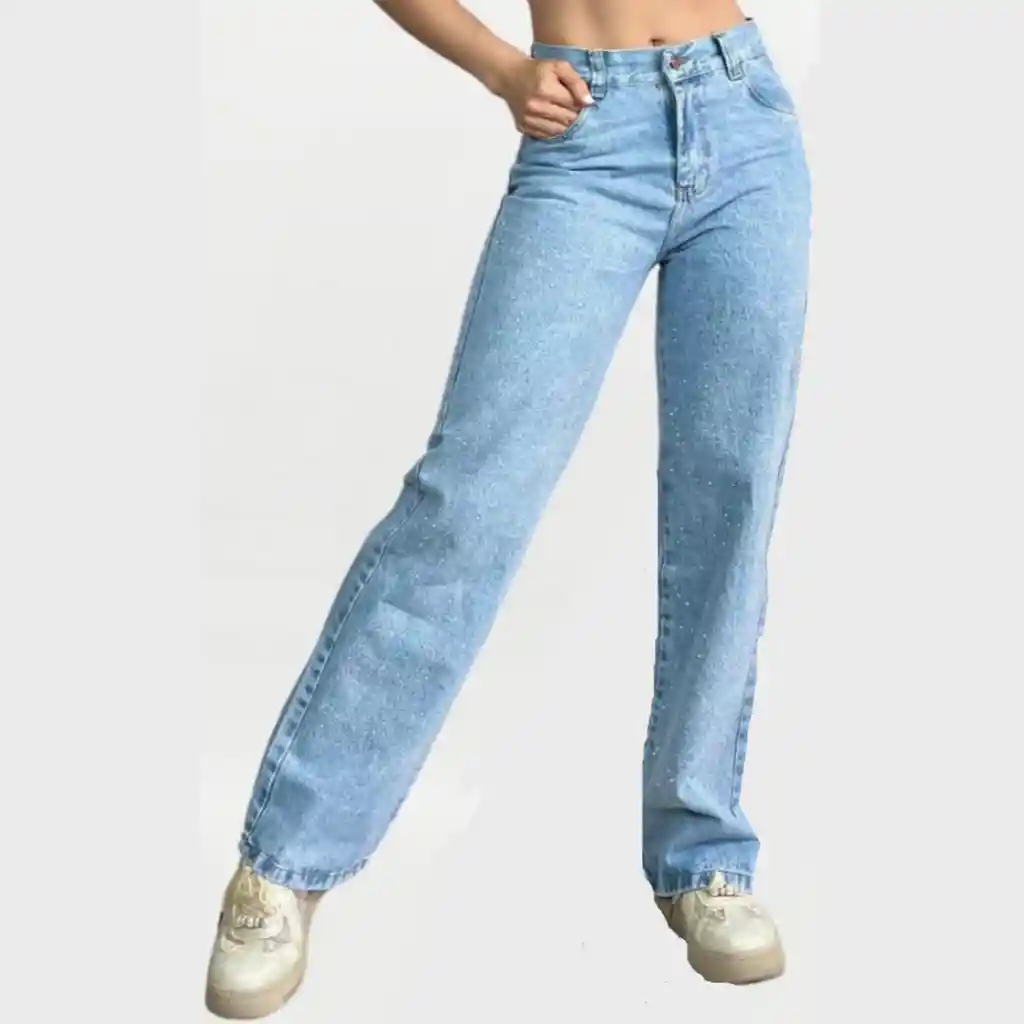 Pantalón Jean Bota Recta Con Brillos