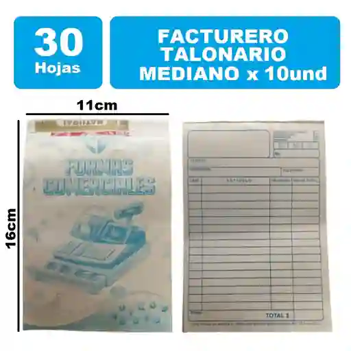 Facturero Talonario Mediano Papel Periódico 30hojas X 10und