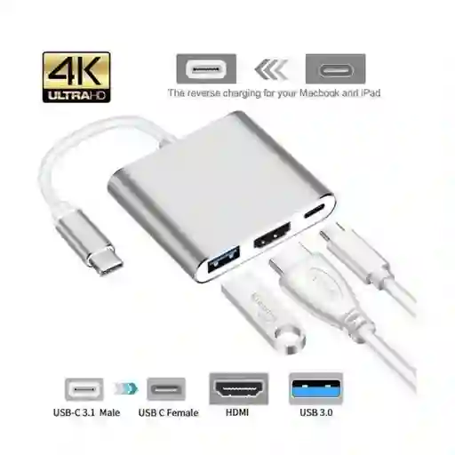 Convertidor Tipo C 3 En 1 / Tipo C + Hdmi + Usb 3.0 / Conexion Plug And Play