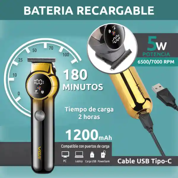 Máquina Patillera Profesional Vgr V-989 Turbo Pantalla Led