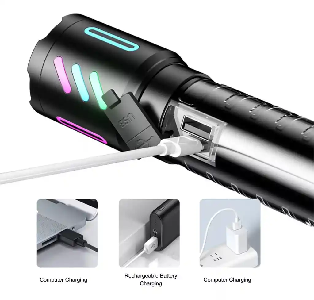 Linterna De Luz Fuerte Multifuncional Recargable