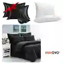 Combo Edredón Cama Doble Negro Premium + 2 Almohadas Confort Siliconado + Par Fundas Satín