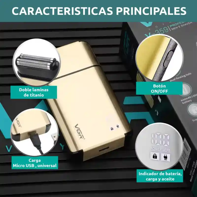 Rasuradora Eléctrica Vgr V-359 Titanio 8000rpm Ideal Viaje