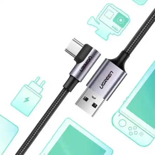 Cable Usb A Usb C 90° Ugreen 480 Mbps Carga Rápida 18w Nylon Trenzado 2m