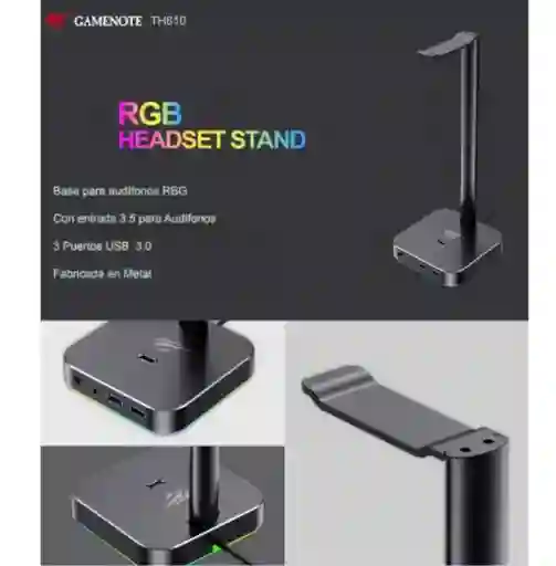 Soporte Para Diadema Rgb Havit Th610 Con Usb, Luz Rgb Y Diseño En Aluminio – Compacto, Elegante Y Perfecto Para Tu Escritorio Gamer O De Oficina