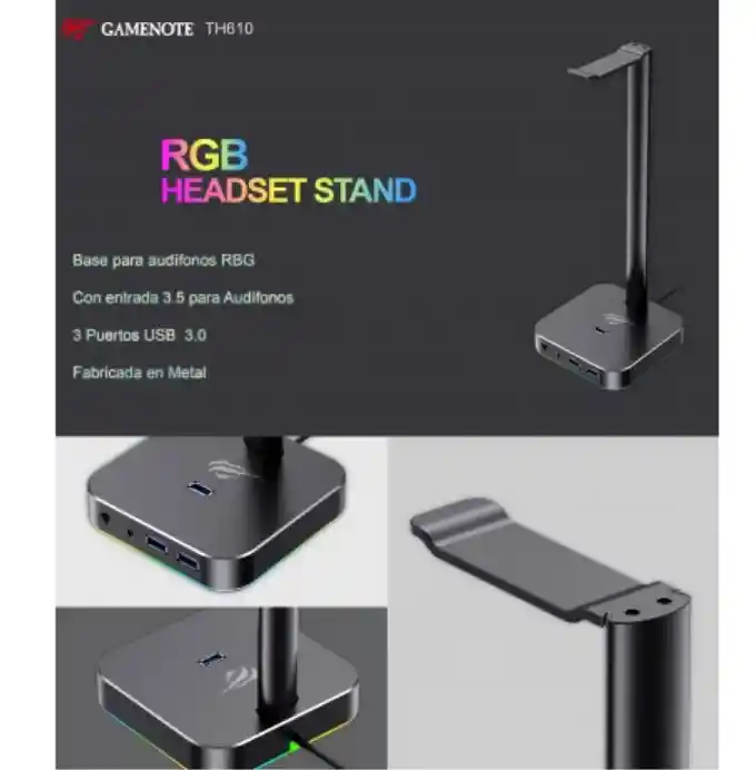 Soporte Para Diadema Rgb Havit Th610 Con Usb, Luz Rgb Y Diseño En Aluminio – Compacto, Elegante Y Perfecto Para Tu Escritorio Gamer O De Oficina