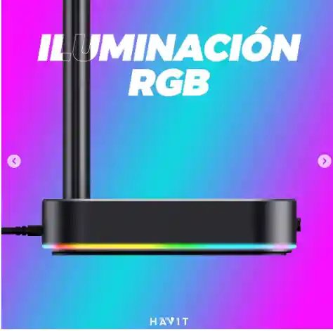 Soporte Para Diadema Rgb Havit Th610 Con Usb, Luz Rgb Y Diseño En Aluminio – Compacto, Elegante Y Perfecto Para Tu Escritorio Gamer O De Oficina