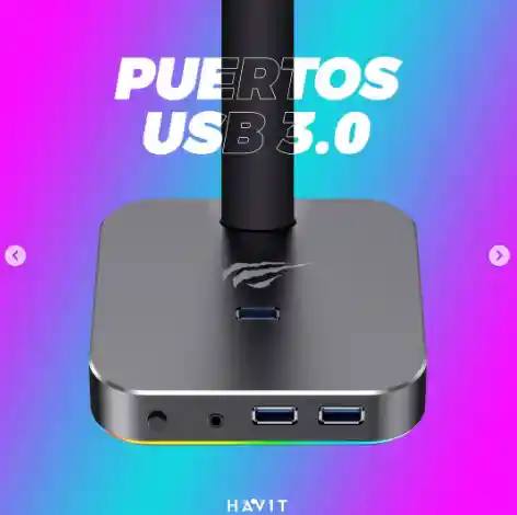 Soporte Para Diadema Rgb Havit Th610 Con Usb, Luz Rgb Y Diseño En Aluminio – Compacto, Elegante Y Perfecto Para Tu Escritorio Gamer O De Oficina