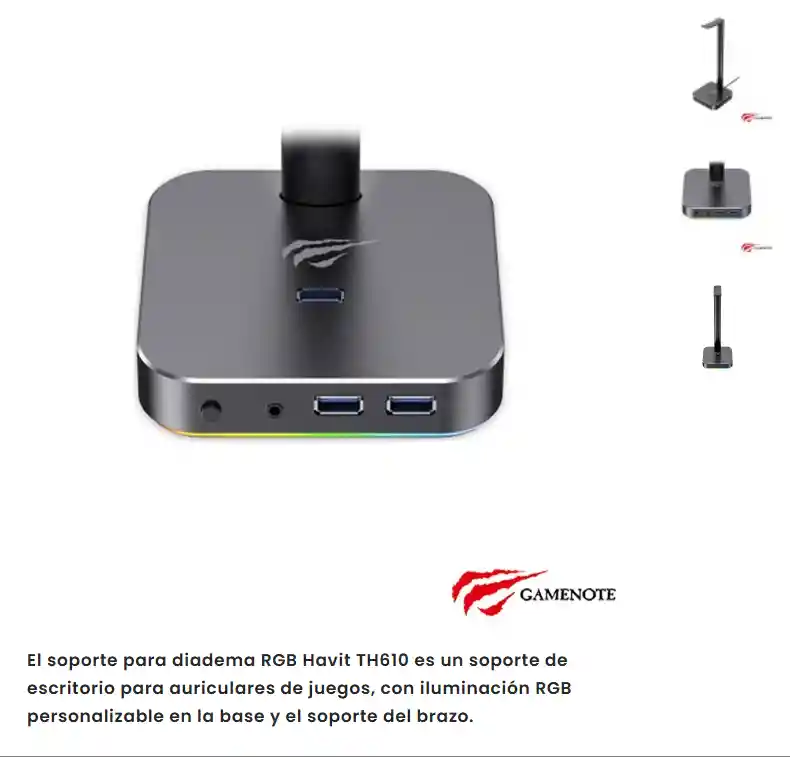 Soporte Para Diadema Rgb Havit Th610 Con Usb, Luz Rgb Y Diseño En Aluminio – Compacto, Elegante Y Perfecto Para Tu Escritorio Gamer O De Oficina