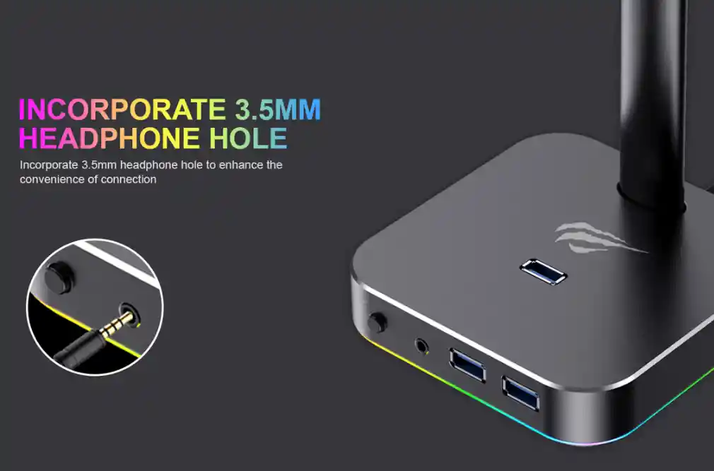 Soporte Para Diadema Rgb Havit Th610 Con Usb, Luz Rgb Y Diseño En Aluminio – Compacto, Elegante Y Perfecto Para Tu Escritorio Gamer O De Oficina