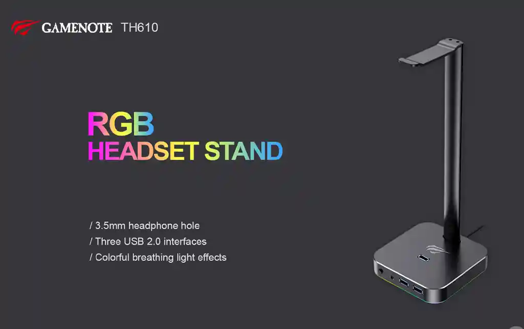 Soporte Para Diadema Rgb Havit Th610 Con Usb, Luz Rgb Y Diseño En Aluminio – Compacto, Elegante Y Perfecto Para Tu Escritorio Gamer O De Oficina
