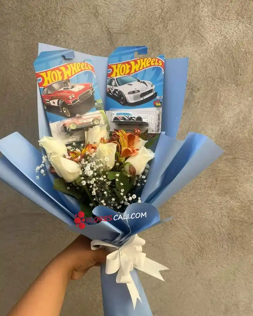 Bouquet Rosa Blanca Y Carro Hottwells