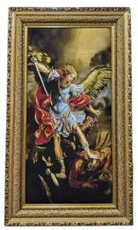 Cuadro Decorativo Pintado En Tela Con Marco San Miguel Arcángel 68x118cm
