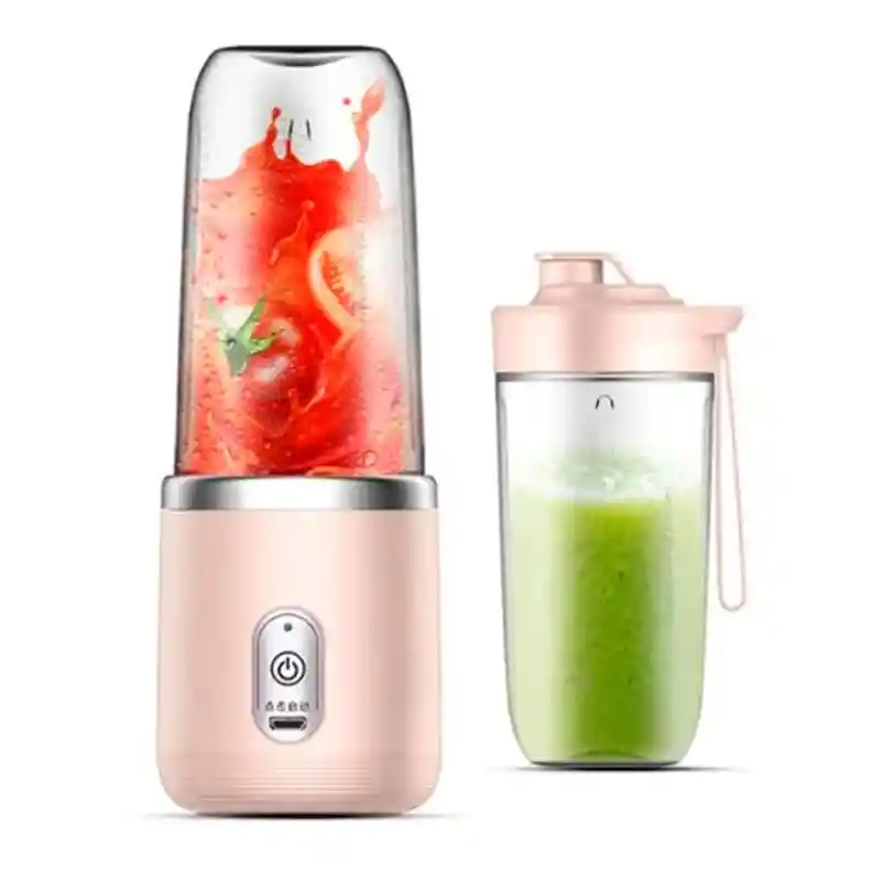 Mini Vaso Licuadora Portátil Usb Recargable Doble Vaso 400ml Batidora Rosada