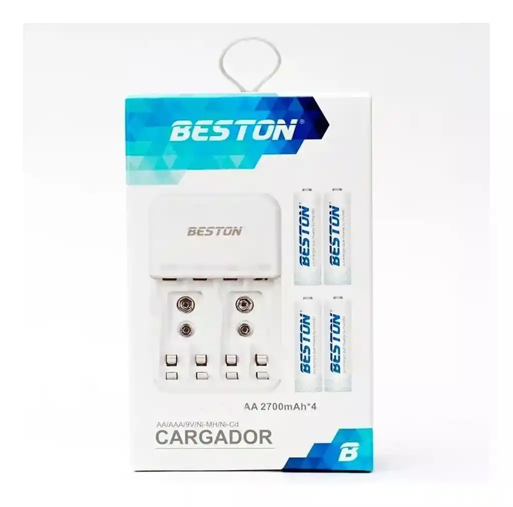 Cargador Para Pilas Baterias Beston Con 4 Baterías Aa De 2700 Mah
