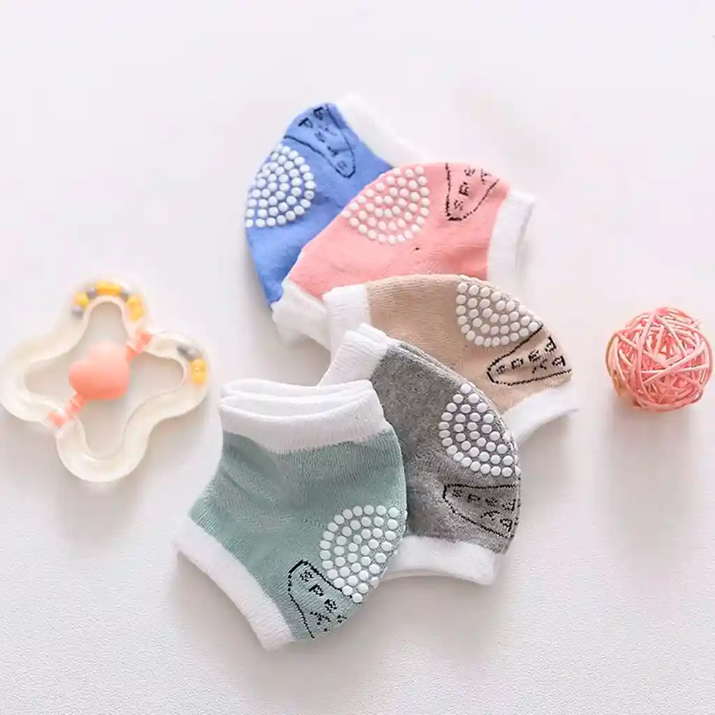 Rodilleras Beiges De Algodón Antideslizantes Para El Gateo Del Bebé, Hechas En Material Hipoalergénico, Ajustables, Protegen Contra El Frio Del Suelo, En Colores Llamativos