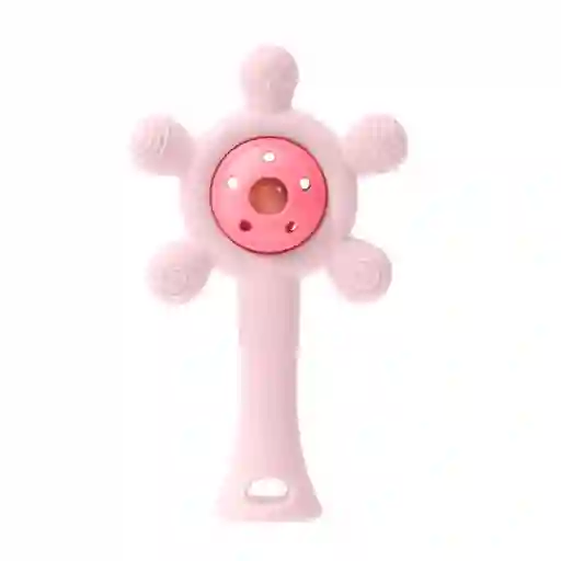 Rascaencias Rosa Silicona Con Cascabel Para Bebé, Mordedor En Forma De Flor, Cascabel Interno, Sellado Para Mayor Seguridad, De Tamaño Compacto