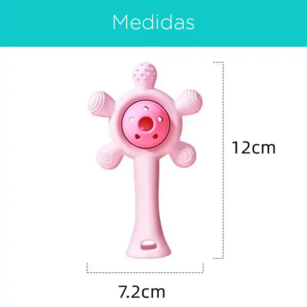 Rascaencias Rosa Silicona Con Cascabel Para Bebé, Mordedor En Forma De Flor, Cascabel Interno, Sellado Para Mayor Seguridad, De Tamaño Compacto