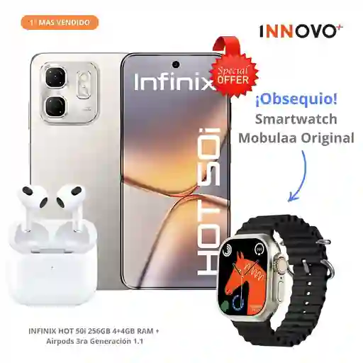 Celular Infinix Hot 50i 256gb 4+4gb Ram + Airpods 3ra Generación 1.1 + Obsequio