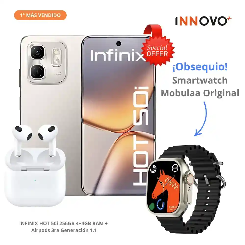 Celular Infinix Hot 50i 256gb 4+4gb Ram + Airpods 3ra Generación 1.1 + Obsequio