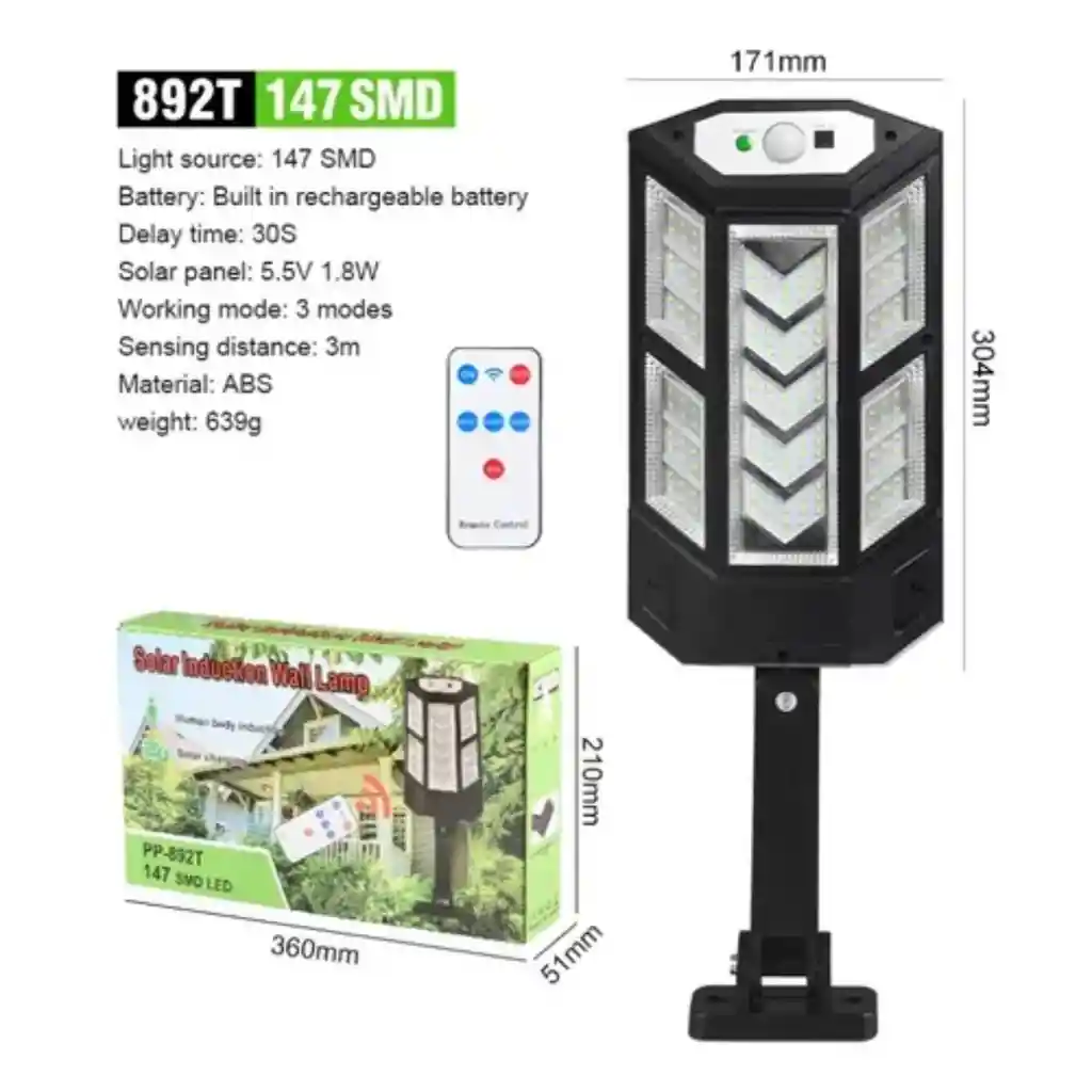 Lampara Para Exterior Solar Led De 40w Con Sensor De Luz