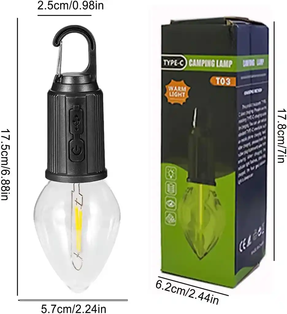 Lampara Portátil Tipo Ampolleta Led Camping Recargable