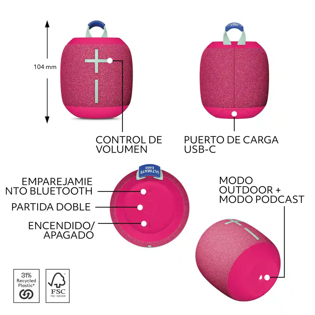 Ultimate Ears Wonderboom 4 Parlante Bluetooth Rosa