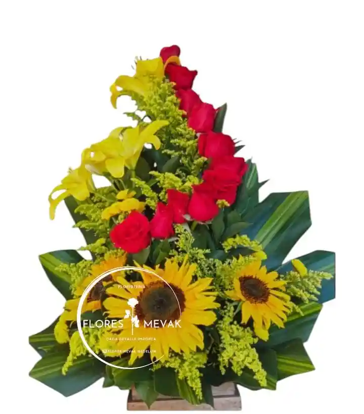 Rosas Y Girasoles En Ramo Espiral