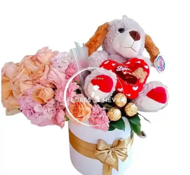 Rosas Y Peluche En Cilindro