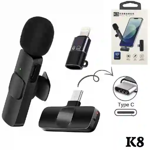 Microfono Inalambrico De Solapa K8 Para Iphone O Android Tipo C