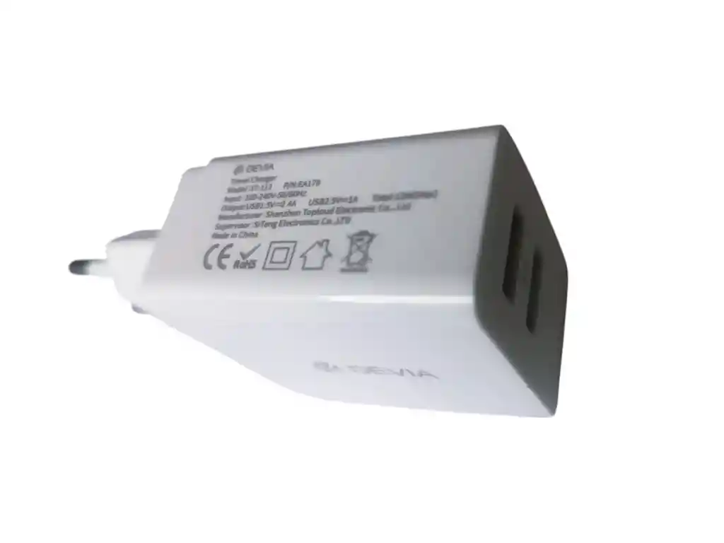 Cargador Para Pared Con 2 Puerto Usb, Tipo-c En Blanco