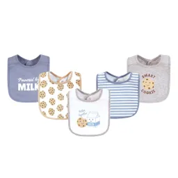 Paquete X5 Baberos Galleta Leche En Algodón Para Bebé, Ajustable Por Botones A Presión, Con Diseños Coloridos Variados, Fácil De Limpiar, Absorbente - Hudson Baby